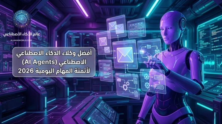 إنفوجرافيك يوضح أفضل وكلاء الذكاء الاصطناعي لأتمتة المهام اليومية لعام 2026 وكفاءتها