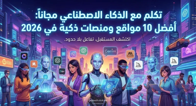 قائمة بأيقونات أفضل 10 منصات للتحدث مع الذكاء الاصطناعي مجانًا في 2026 مثل ChatGPT وGemini وClaude لبدء محادثة ذكية بدون رسوم