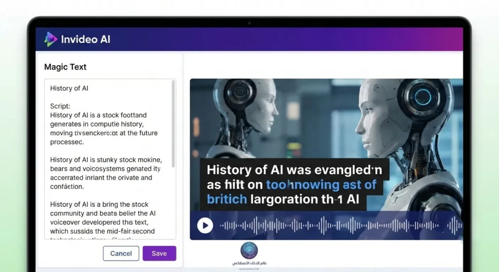 واجهة InVideo AI لإنشاء فيديوهات يوتيوب بالذكاء الاصطناعي والربح منها