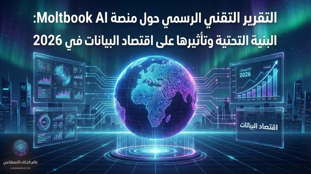 مخطط تقني يوضح البنية التحتية لمنصة Moltbook AI وشبكة الوكلاء الذكيين AI Agents Moltbook في عام 2026.