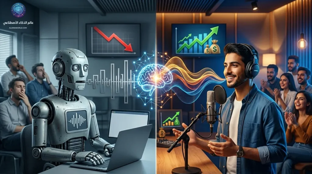 رسم توضيحي يظهر مقارنة بين أفضل برامج تحويل النص إلى صوت بالذكاء الاصطناعي في الاستوديوهات الاحترافية