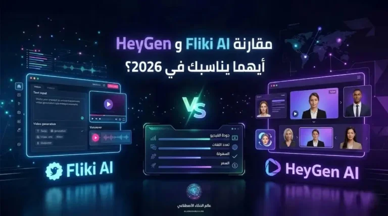 رسم توضيحي تعرض مقارنة Fliki AI و HeyGen لإنشاء الفيديو بالذكاء الاصطناعي.